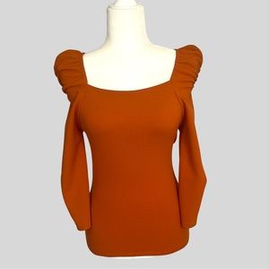 Orange long sleeve puff shoulder top business casual NWT